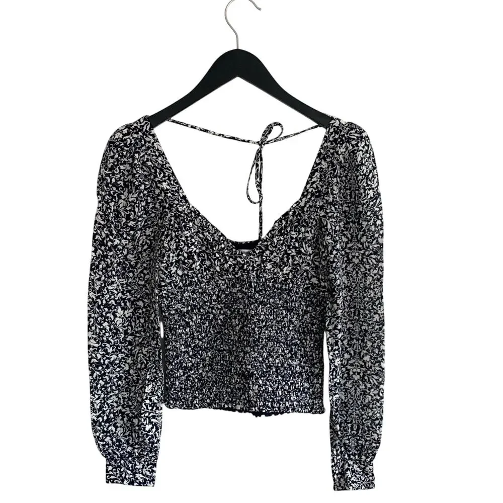 REFORMATION Floral Long Sleeve Smocked Top